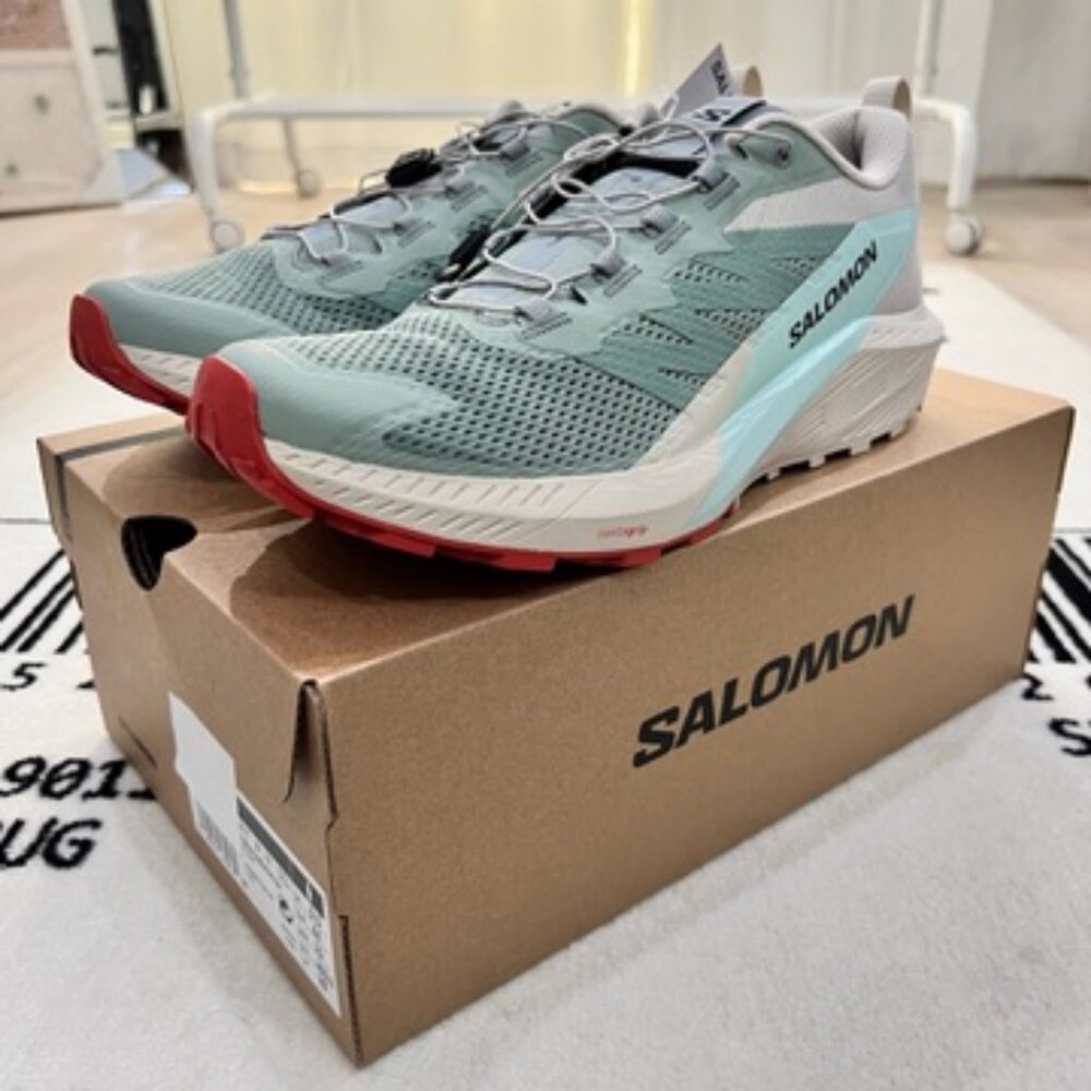 Salomon Sense Ride 5 Trail Hiking Running Shoes Easy Lace - Lily Pad Rainy Day